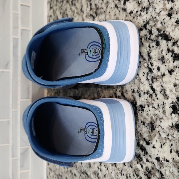 Blue & White Orthofeet Iris Stretch Knit Mule Slip-On Shoes sz 10.5 B 72022 - Picture 4 of 6